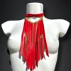 Ultra handmade Italian leather and chain statement necklace, variant VII