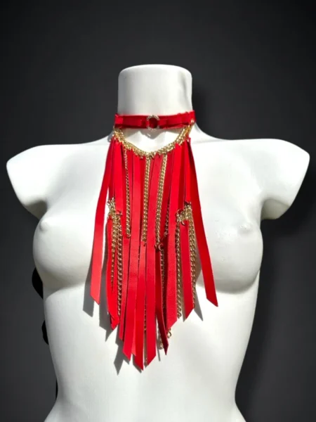 Ultra handmade Italian leather and chain statement necklace, variant VII