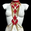Princess handmade leather and chain gothic statement necklace draping to the waist, variant IV