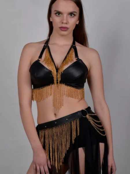 Apple Pie handmade Italian leather and chain two-piece festival set