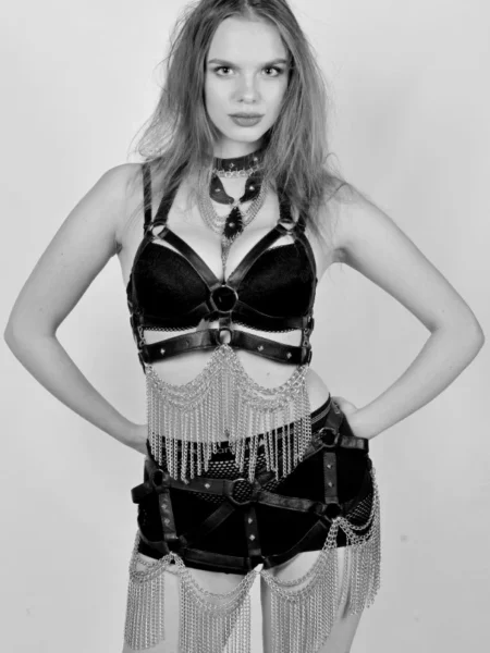 Gaga leather and chain harness set with buttoned adjustable panels, second edition