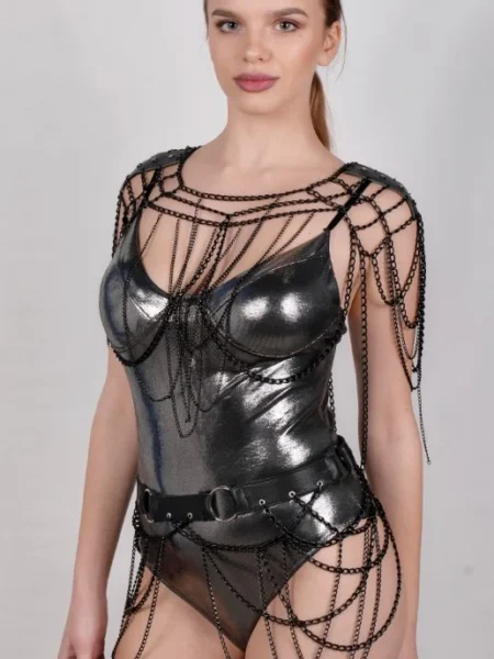 Original Gotique handmade leather and chain two-piece gothic set – view 2