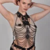 Paris handmade leather harness set with chained top and short waist piece