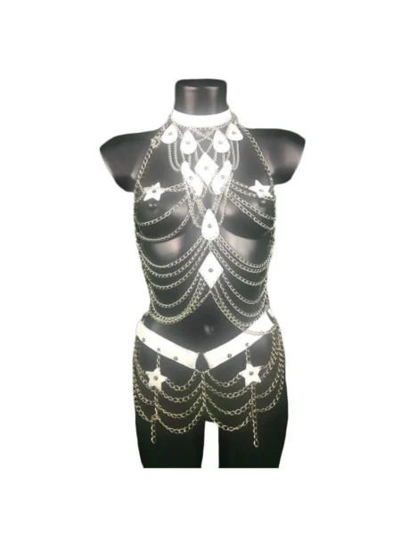 Paris handmade Italian leather and chain two-piece body jewelry set