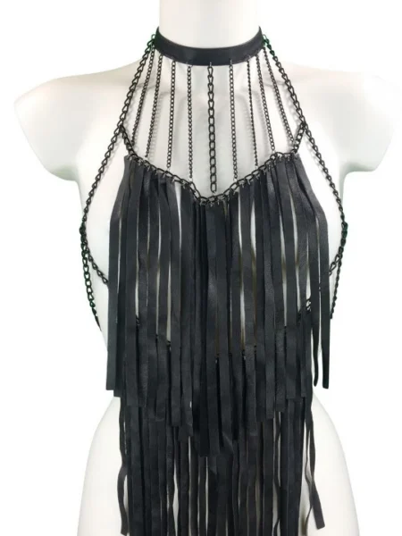 Roma handmade leather top with clean falling chains – view 2