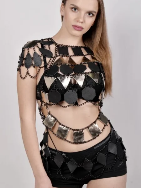 Burning Man handmade chain halter top on Italian leather straps