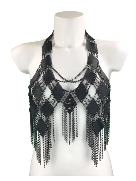 Cosmo handmade leather crop top with adjustable chain ties