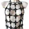Cross handmade leather top with crossed straps and chain edging