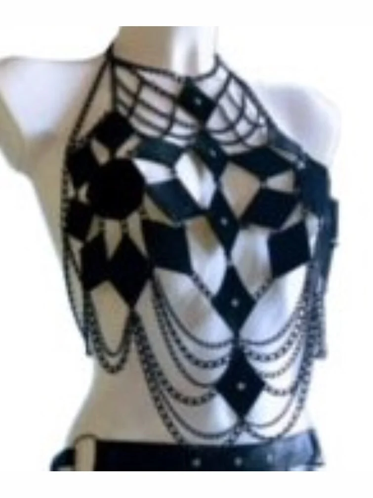 Farfalla Black Edition handmade chain top on black Italian leather