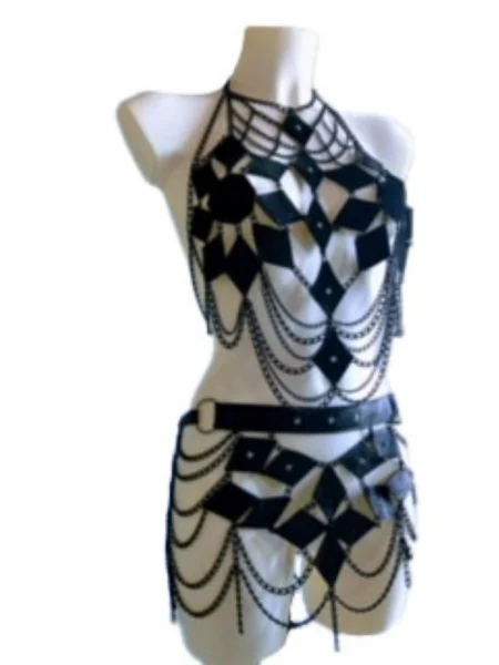 Farfalla Black Edition handmade chain top on black Italian leather – view 2