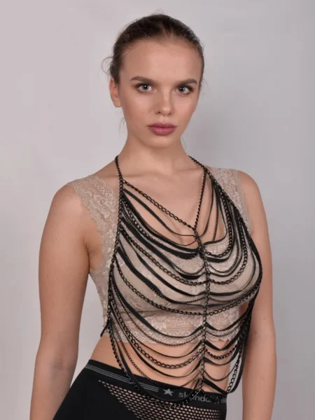 Galaxy handmade leather vest top with chain edging and four buttons