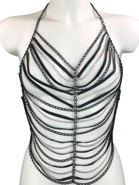 Galaxy handmade chain vest top in leather with four buttons