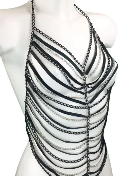 Galaxy handmade chain vest top in leather with four buttons – view 2