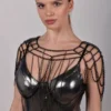 Gotique handmade leather chain top with flowing chain curtain