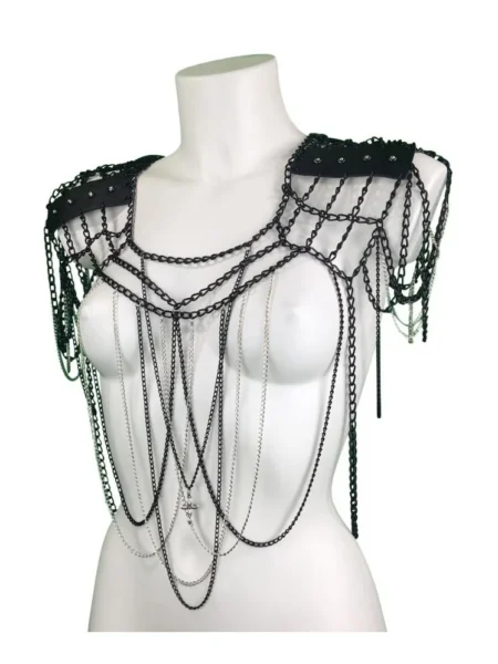 Gotique handmade dark leather top with chain neckline