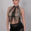 Hong Kong handmade leather stage top with light-catching chain rows