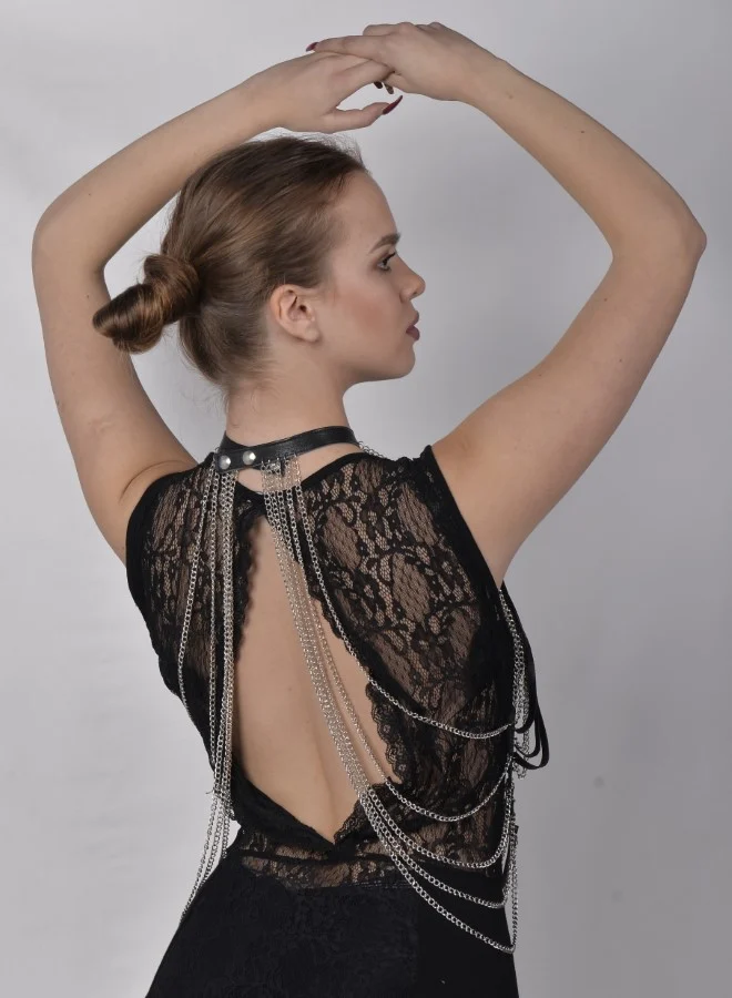 Hong Kong handmade leather chain top with vertical chain grid – view 2