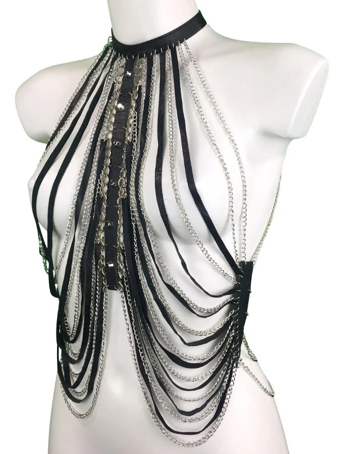 Hong Kong handmade leather chain top with vertical chain grid – view 3