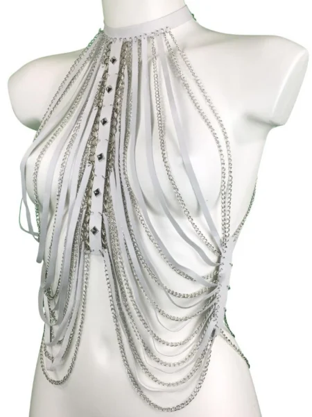 Hong Kong handmade leather festival top with dense collar chains