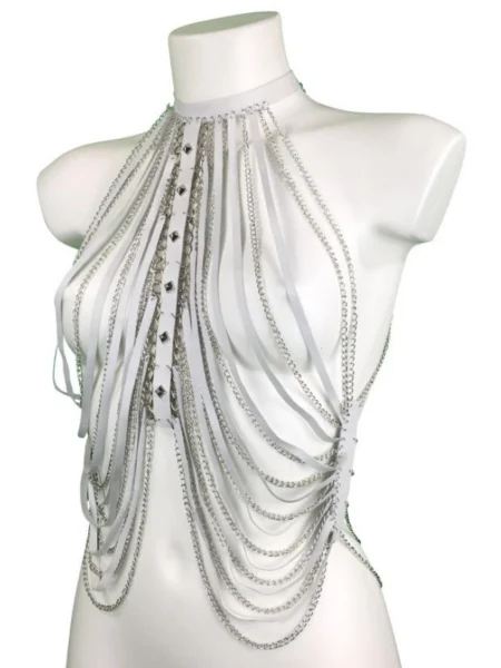 Hong Kong handmade leather festival top with dense collar chains – view 2