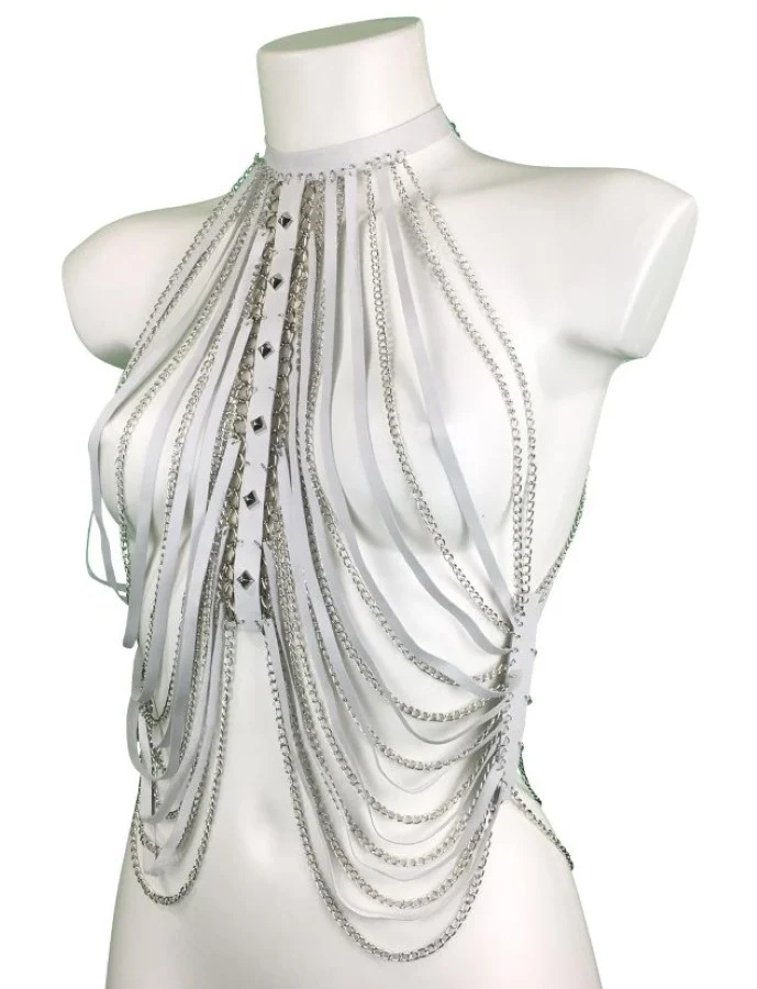 Hong Kong handmade leather festival top with dense collar chains – view 2