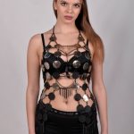 Moon handmade adjustable leather halter top with arced chains