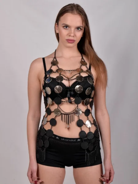 Moon handmade adjustable leather halter top with arced chains