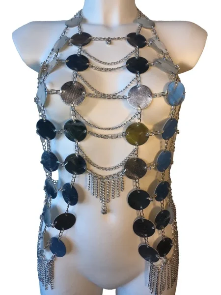 Moon handmade leather top with crescent chain drape – view 2