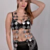 Moon handmade leather top with crescent chain drape