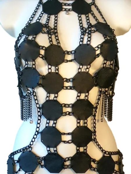 Oktan handmade leather chain top with interlocking segments