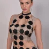 Oktan handmade festival leather top with chain accents