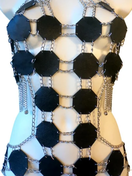 Oktan handmade festival leather top with chain accents – view 2