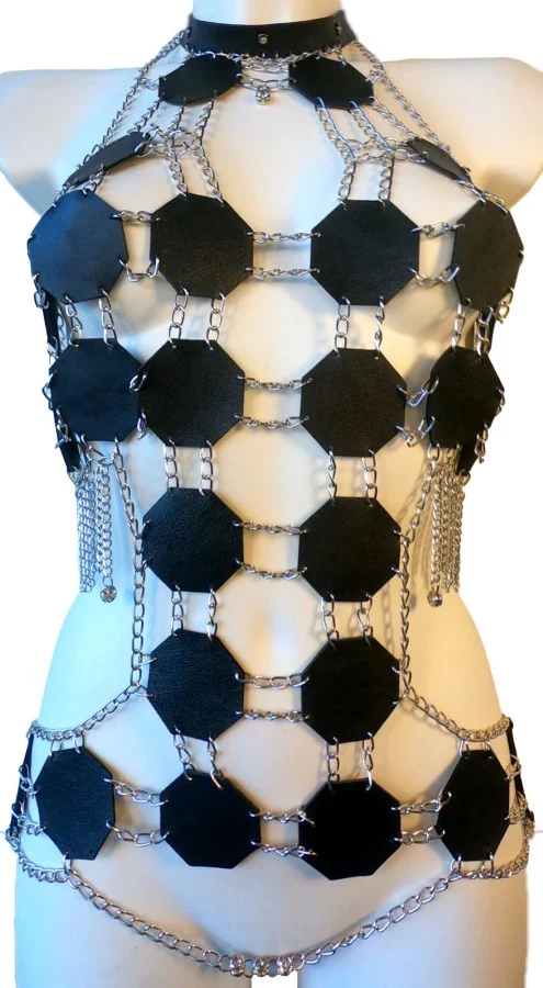 Oktan handmade festival leather top with chain accents – view 2