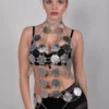 Oktan handmade gothic leather top with angular chain-linked panels