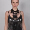 Paris handmade statement leather top trimmed with chain