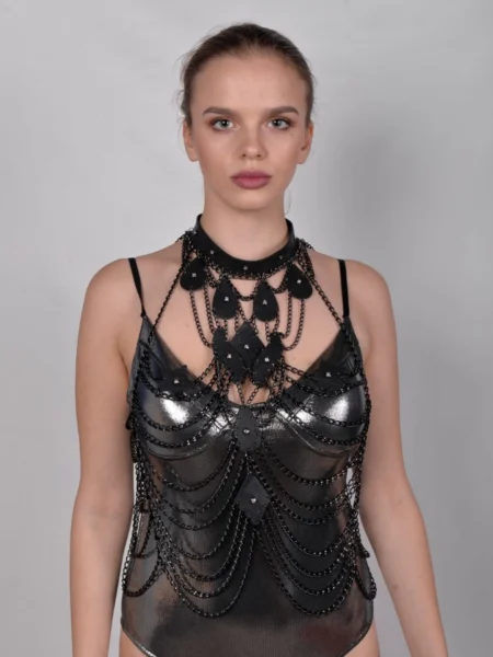 Paris handmade statement leather top trimmed with chain