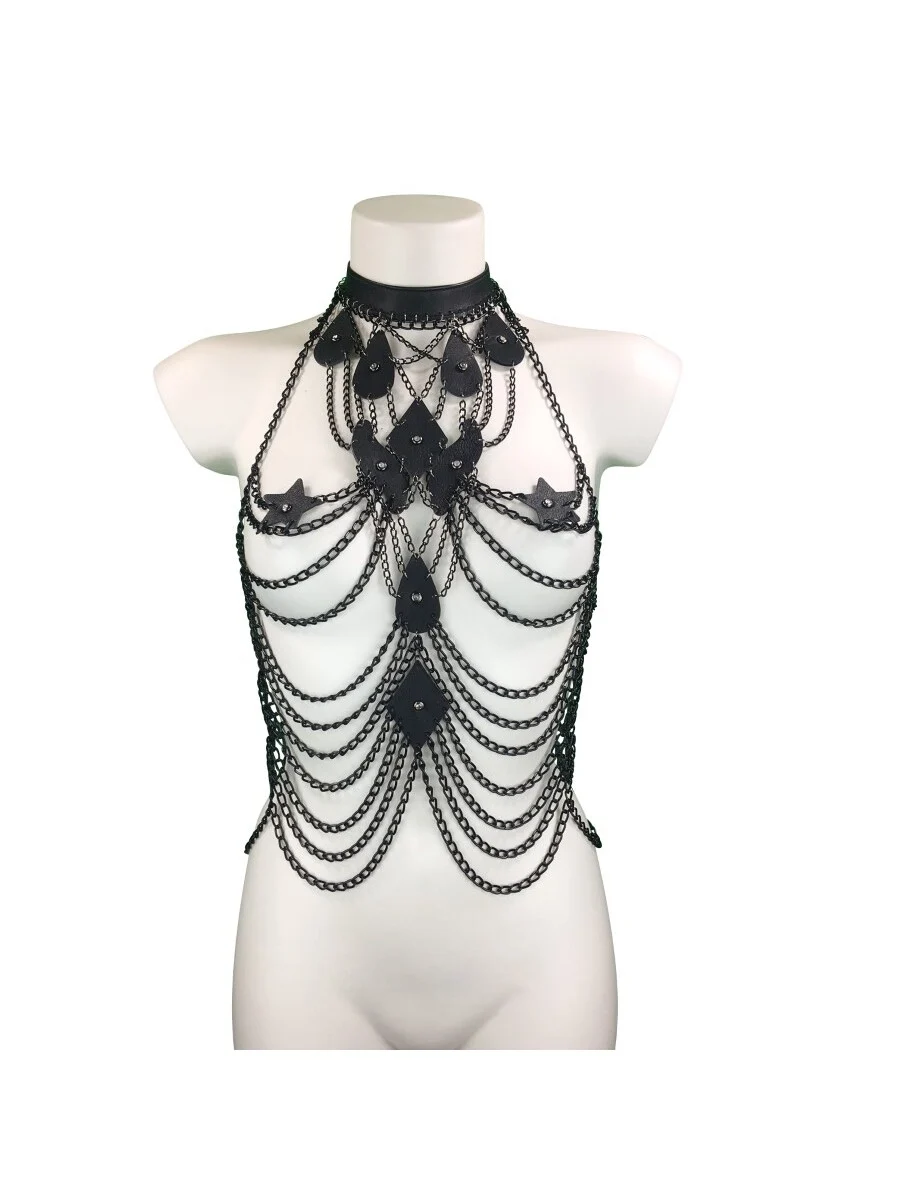 Paris handmade statement leather top trimmed with chain – view 4