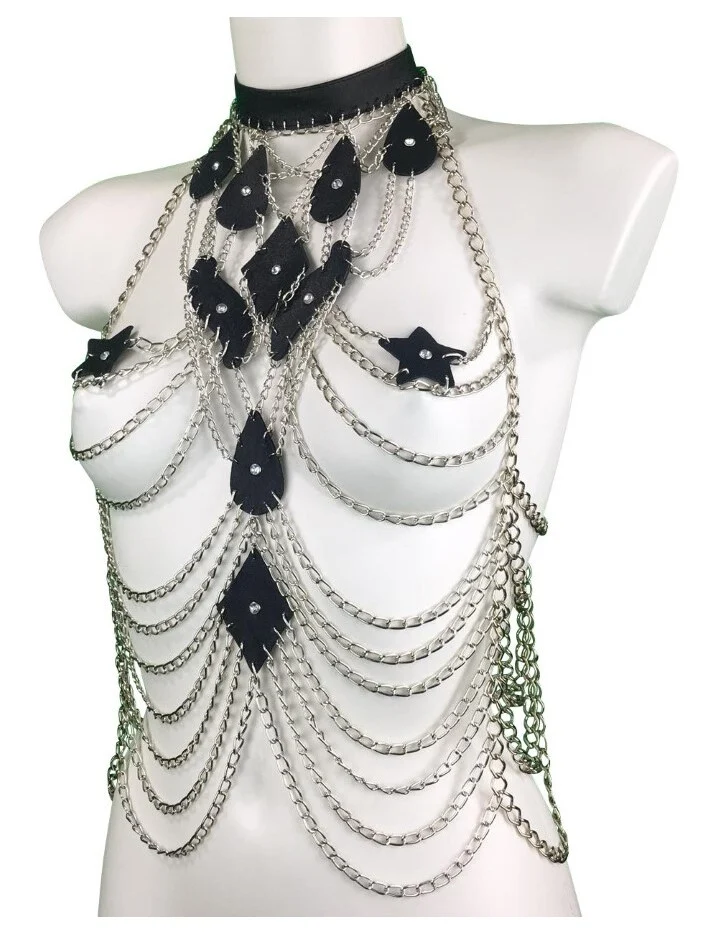 Paris handmade Italian leather chain top with close collarbone cut – view 3