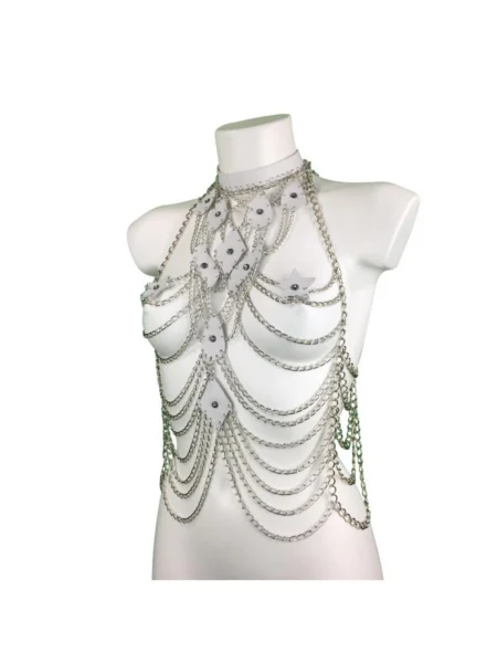 Paris handmade chain halter top framing the shoulders in chain