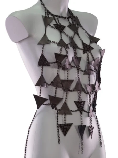 Picasso handmade leather chain tunic with abstract panels – view 2