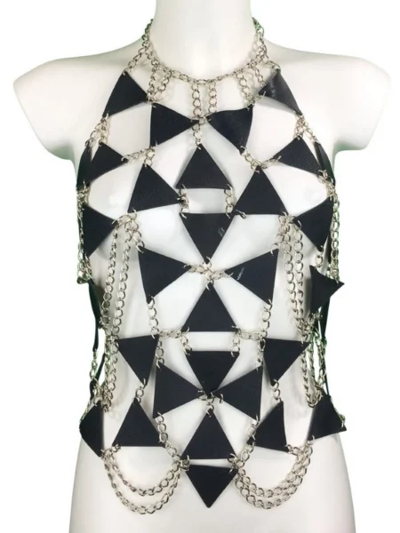 Picasso handmade leather tunic top with asymmetric chain-joined panels