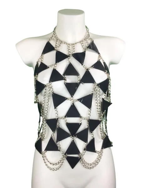 Picasso handmade leather tunic top with asymmetric chain-joined panels – view 2