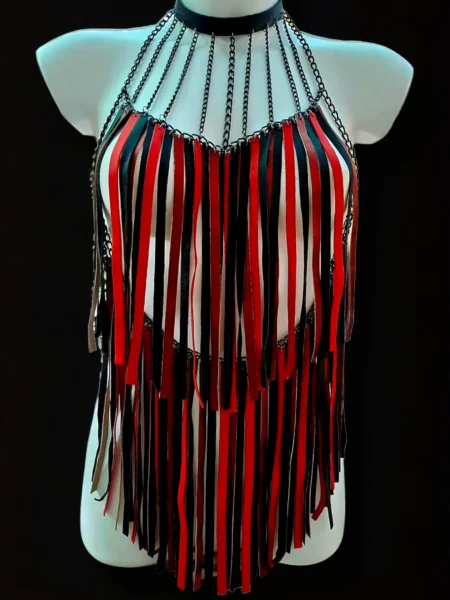 Roma handmade Italian leather top with cascading chains – view 2
