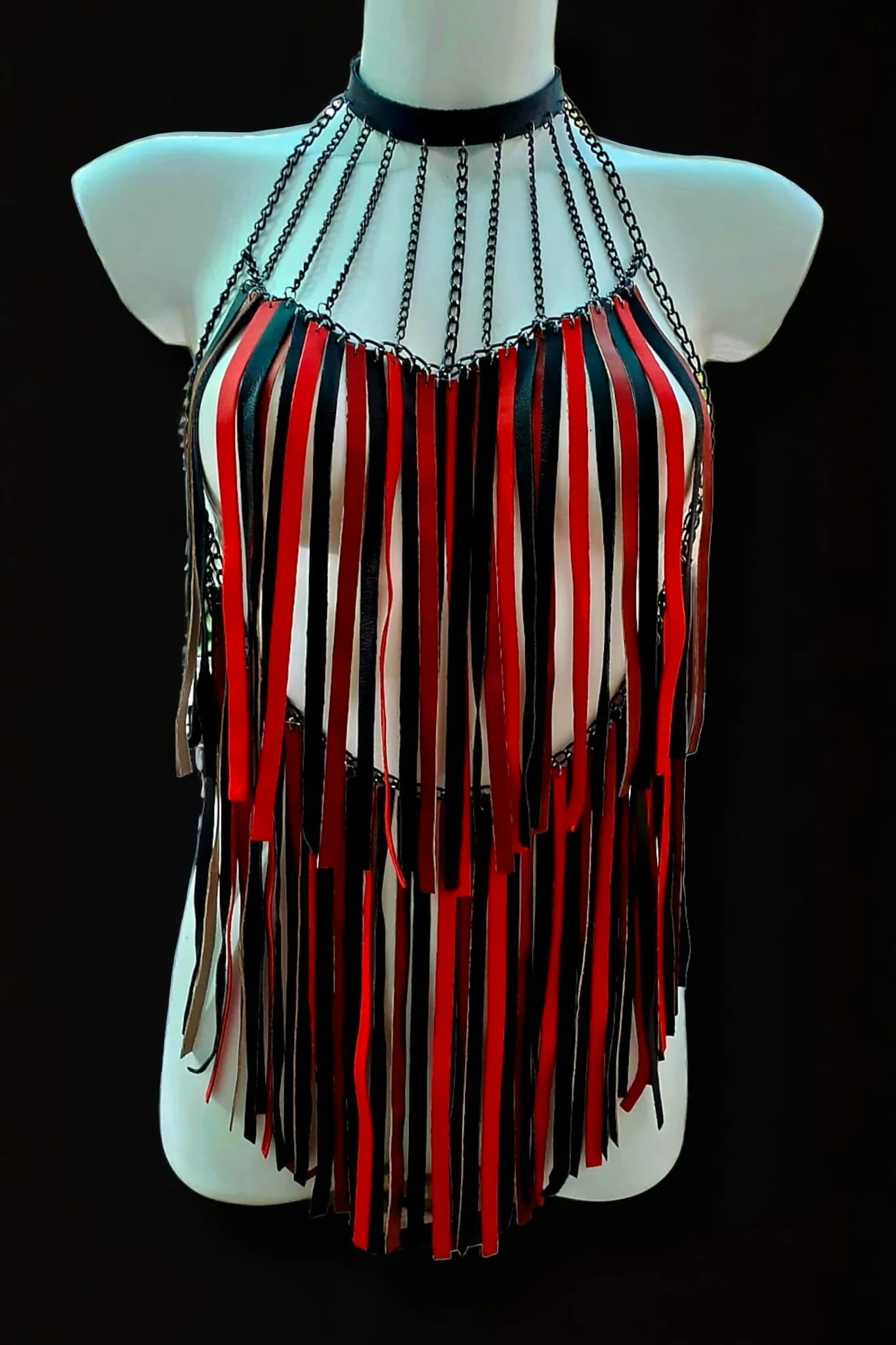 Roma handmade Italian leather top with cascading chains – view 2