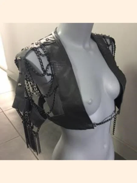 Rio draped Italian leather waistcoat for women with chain accents