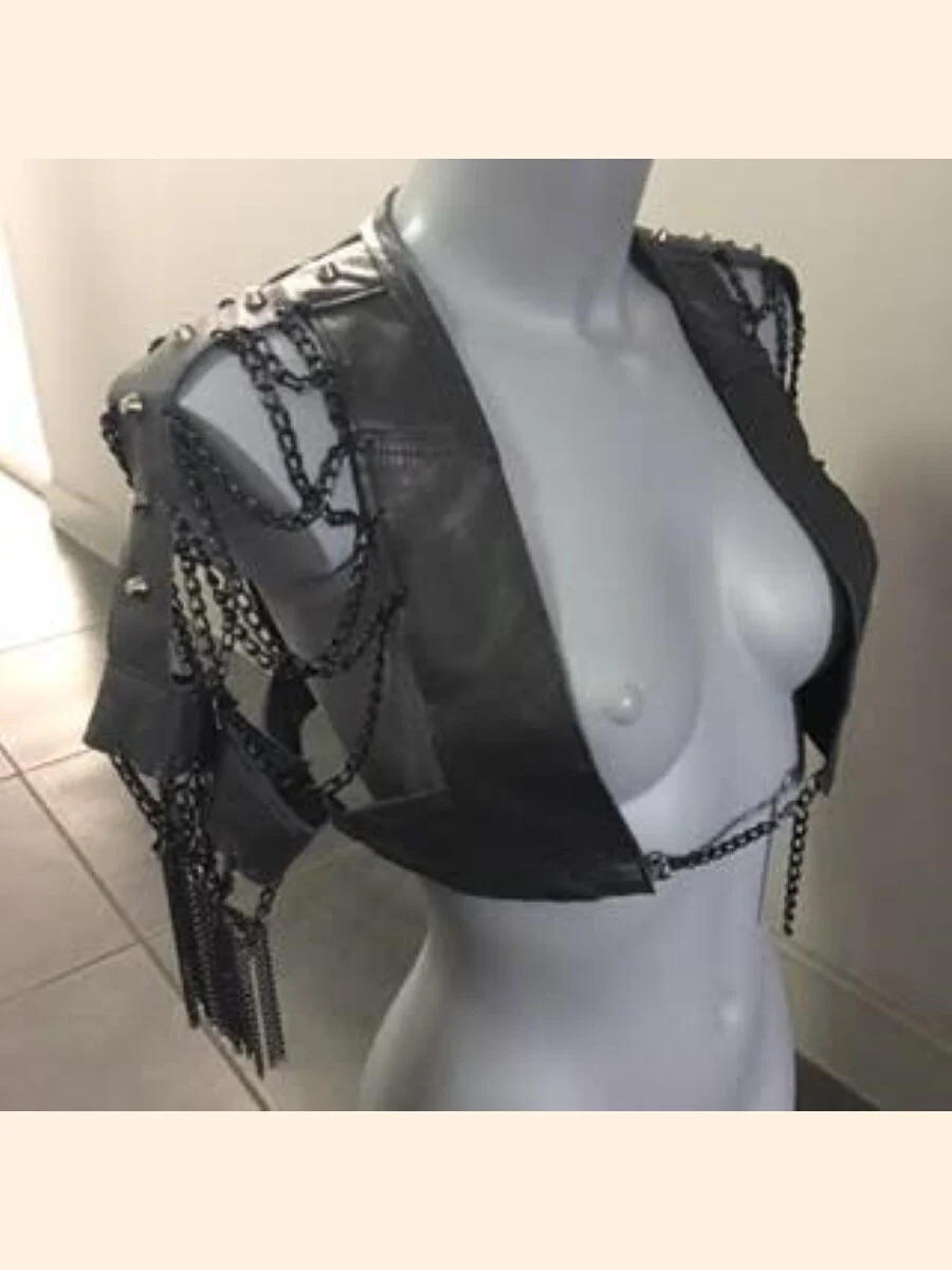 Rio draped Italian leather waistcoat for women with chain accents