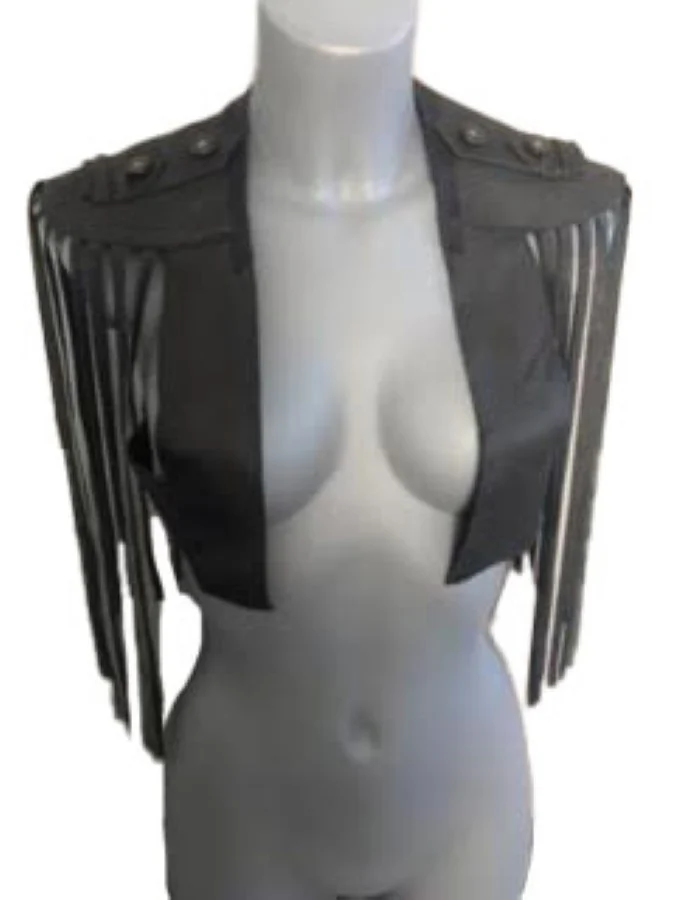 Tokyo angular Italian leather rave waistcoat with gleaming chains