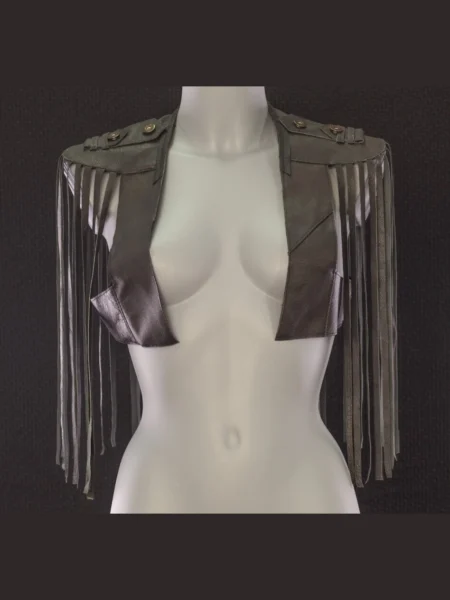 Tsunami layered Italian leather waistcoat with chains for Burning Man