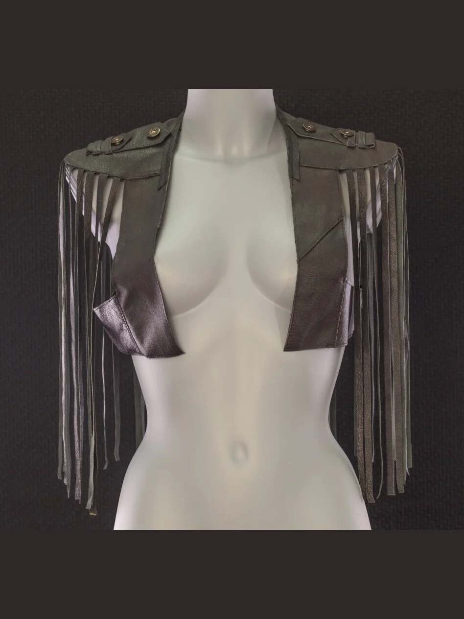 Tsunami layered Italian leather waistcoat with chains for Burning Man