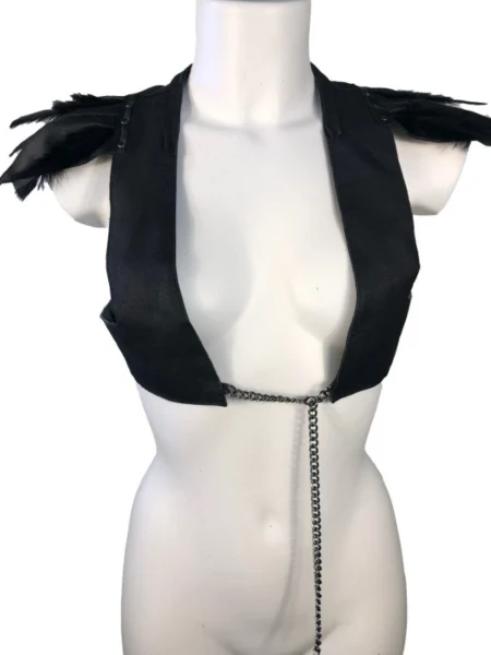 Heaven black Italian leather gothic waistcoat with delicate chainwork
